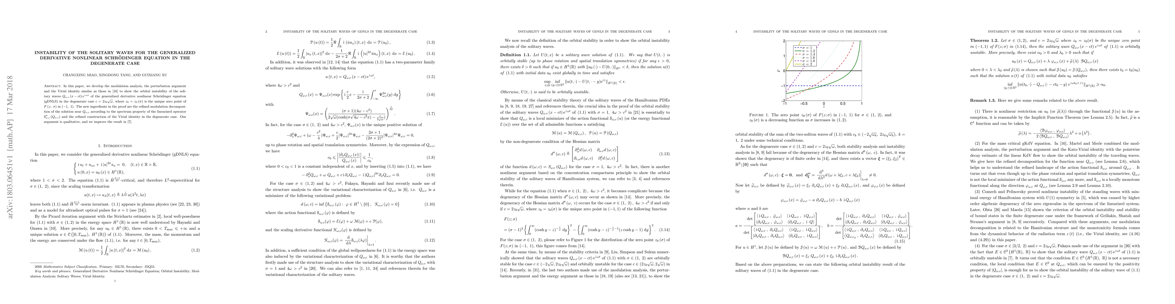 Thumbnail for Instability of the solitary waves for the generalized derivative
  nonlinear Schr\"odinger equation in the degenerate case
