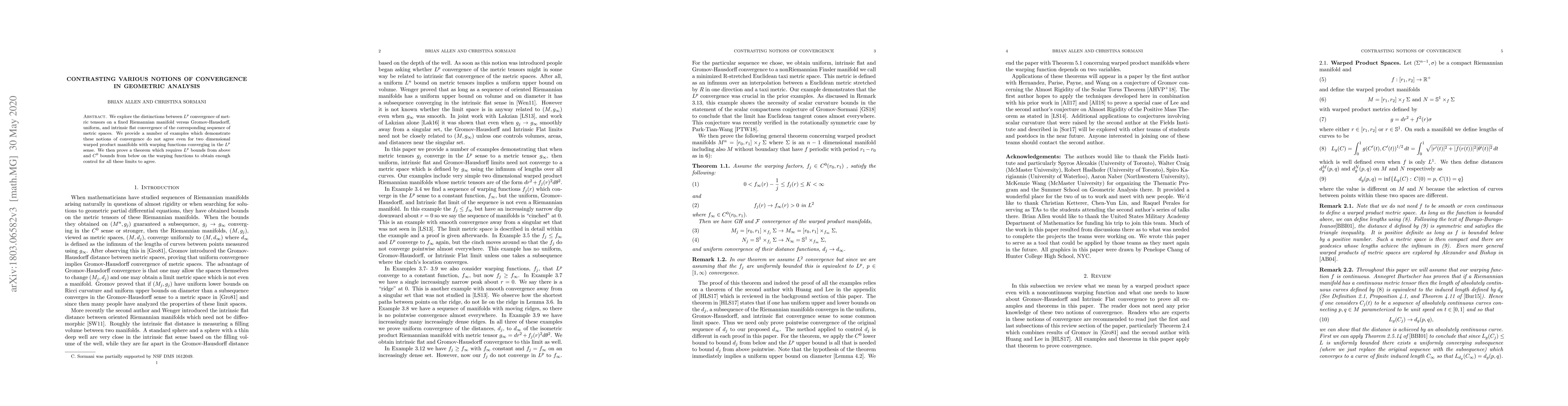 Thumbnail for Contrasting Various Notions of Convergence in Geometric Analysis
