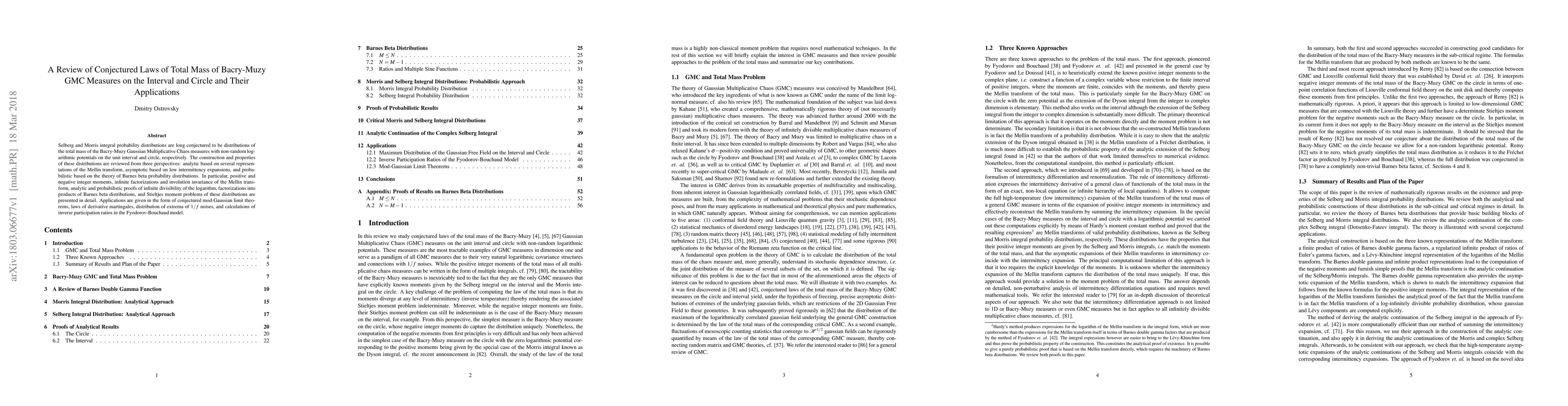 Thumbnail for A Review of Conjectured Laws of Total Mass of Bacry-Muzy GMC Measures on
  the Interval and Circle and Their Applications