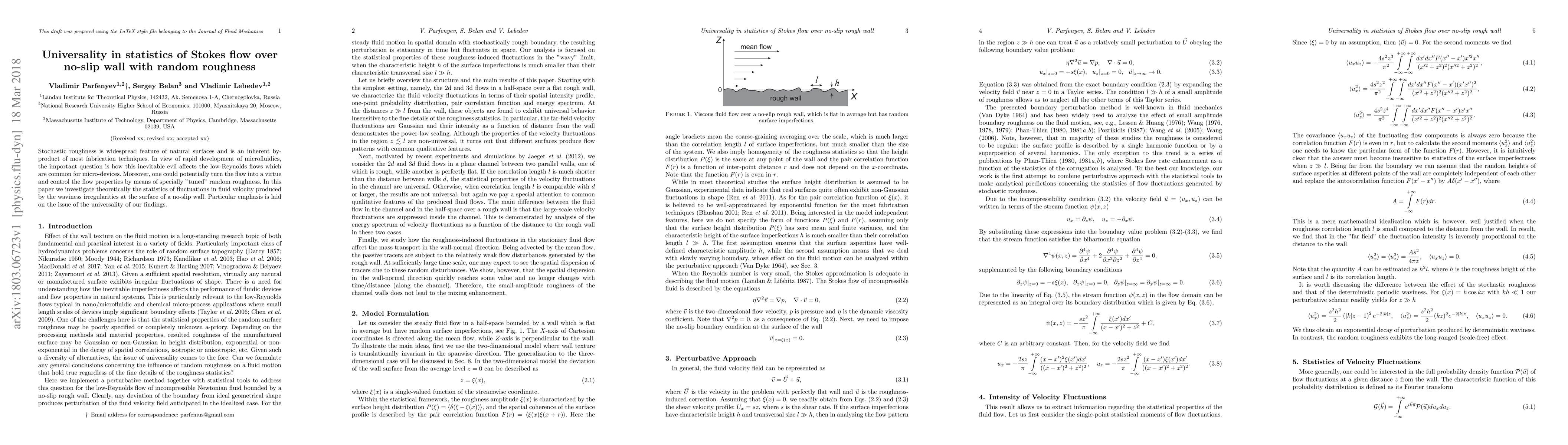 Thumbnail for Universality in statistics of Stokes flow over no-slip wall with random
  roughness