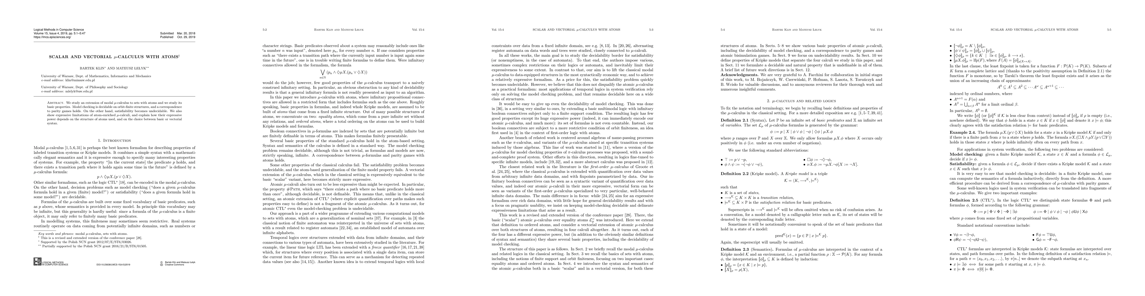 Thumbnail for Scalar and Vectorial mu-calculus with Atoms