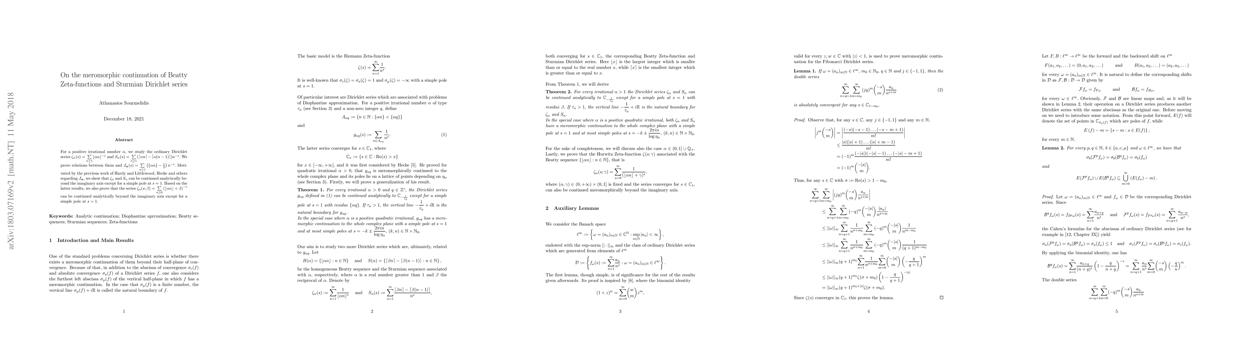 Thumbnail for On the meromorphic continuation of Beatty Zeta-Functions and Sturmian
  Dirichlet series