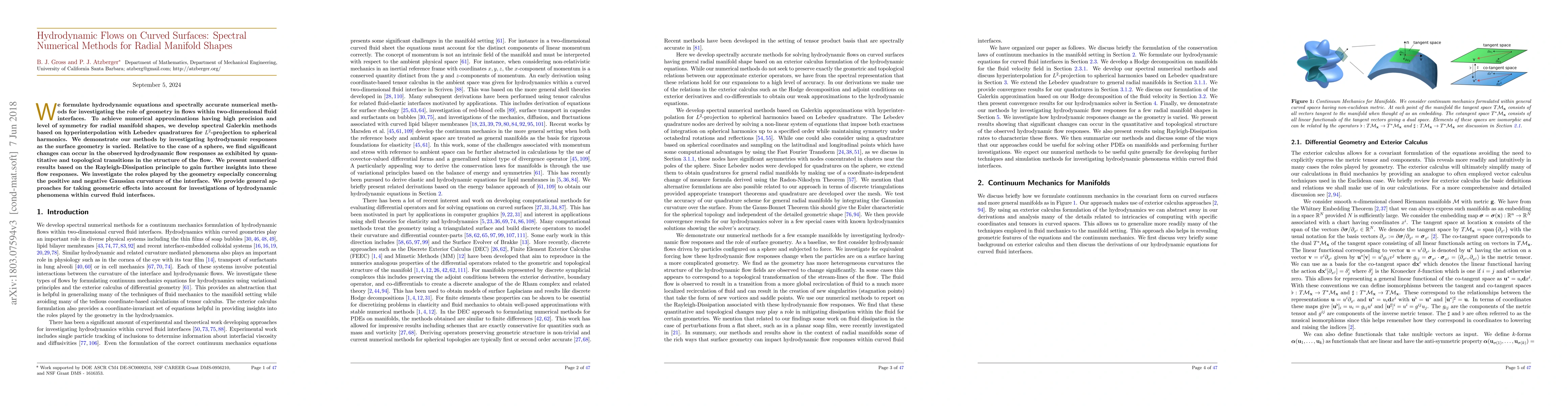 Thumbnail for Hydrodynamic Flows on Curved Surfaces: Spectral Numerical Methods for
  Radial Manifold Shapes