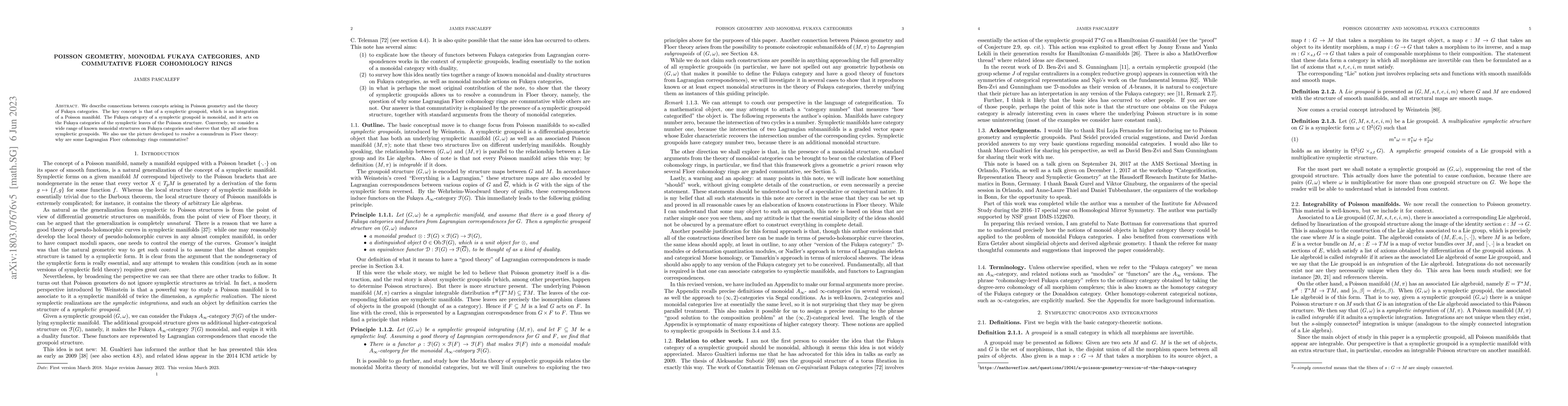 Thumbnail for Poisson geometry, monoidal Fukaya categories, and commutative Floer
  cohomology rings