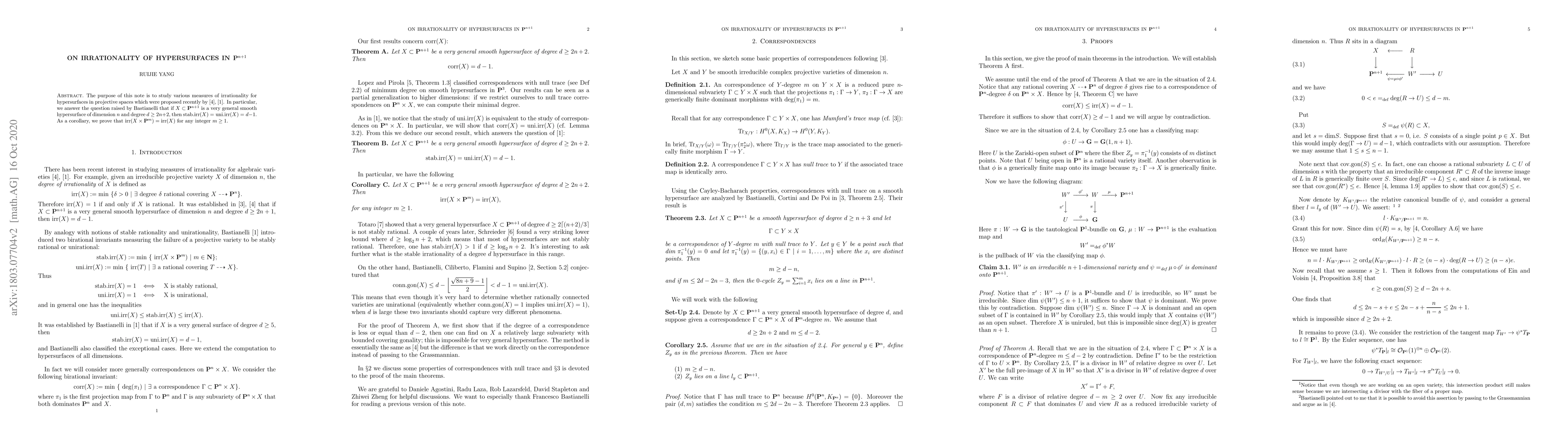 Thumbnail for On irrationality of hypersurfaces In $\mathbf{P}^{n+1}$