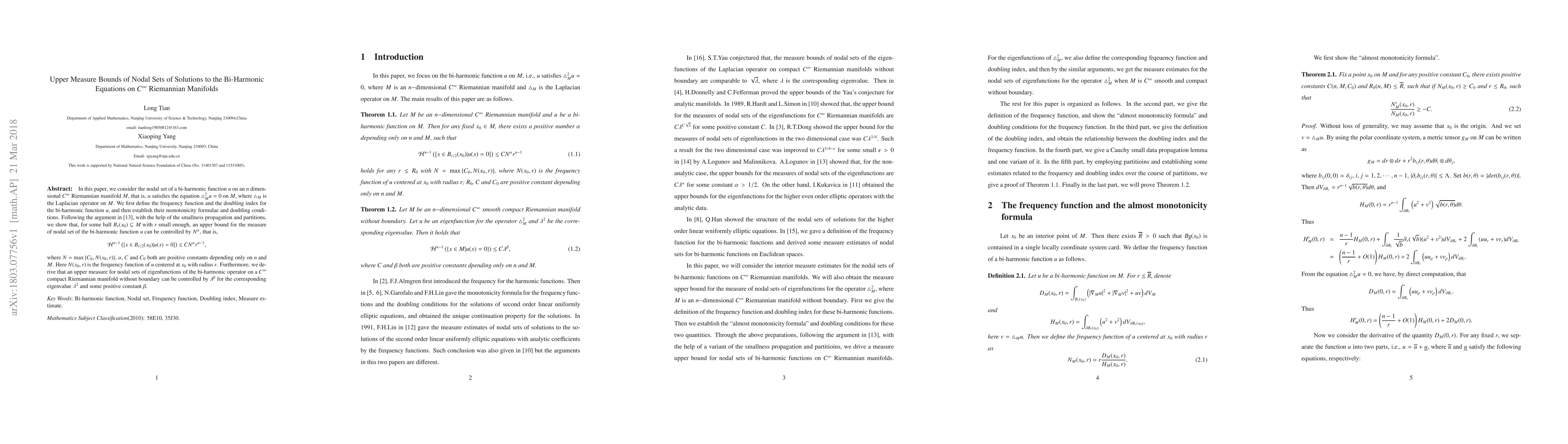 Thumbnail for Upper Measure Bounds of Nodal Sets of Solutions to the Bi-Harmonic
  Equations on $C^{\infty}$ Riemannian Manifolds