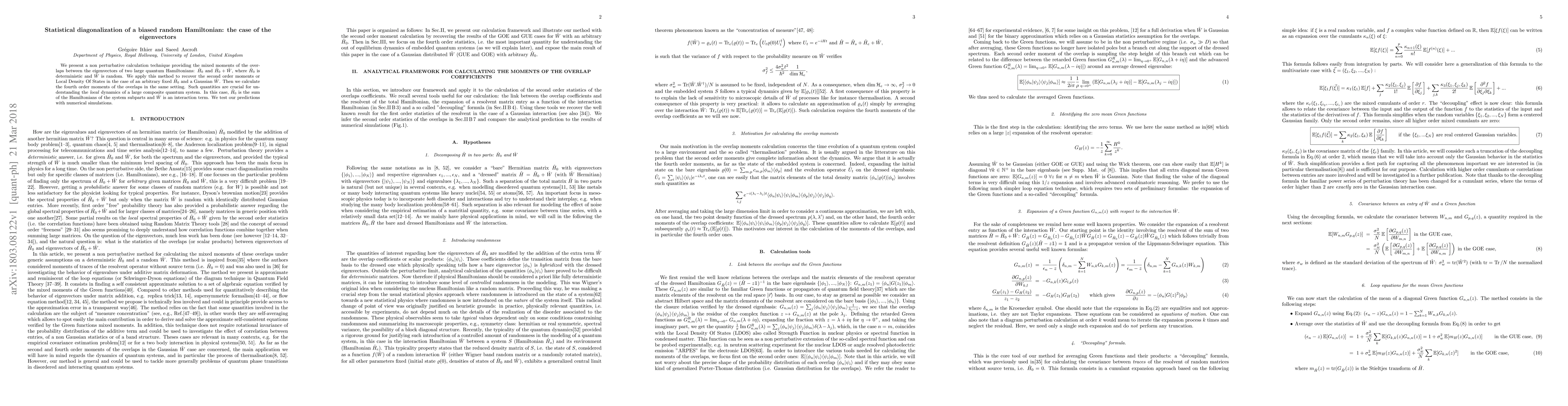 Thumbnail for Statistical diagonalization of a random biased Hamiltonian: the case of
  the eigenvectors
