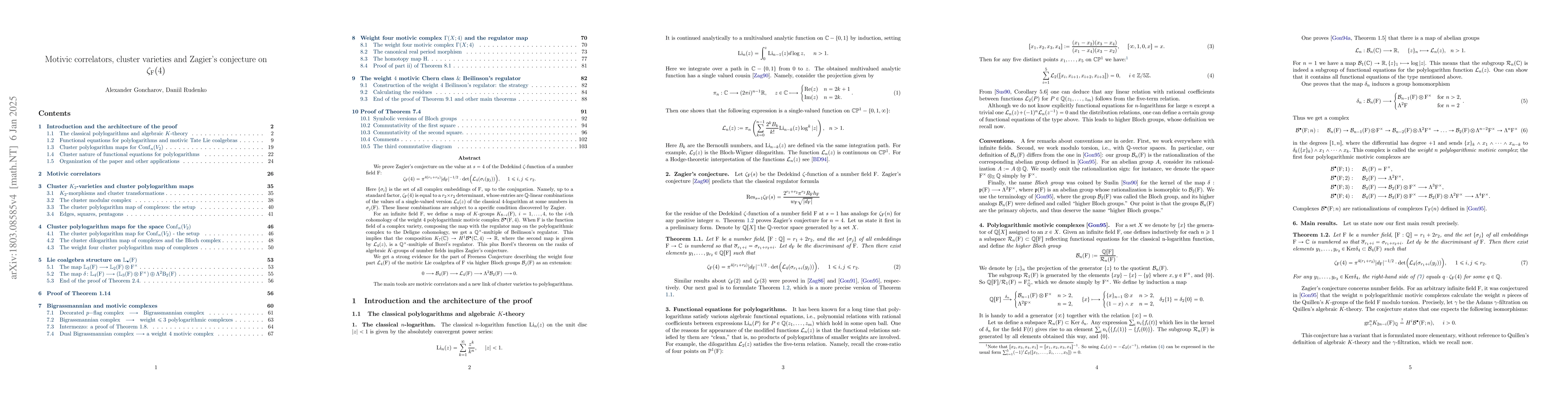 Thumbnail for Motivic correlators, cluster varieties and Zagier's conjecture on
  zeta(F,4)