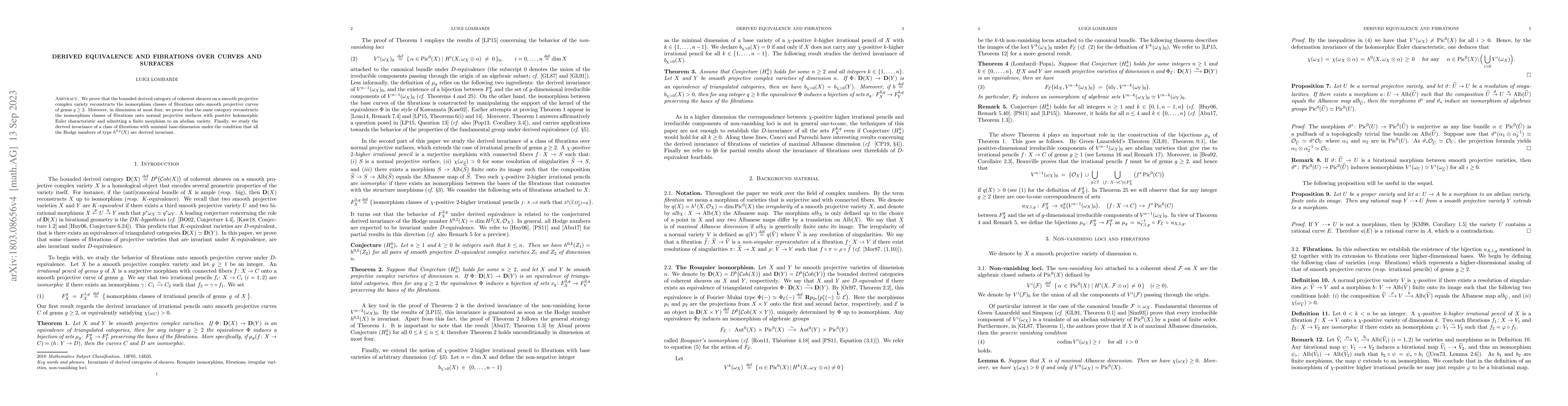 Thumbnail for Derived equivalence and fibrations over curves and surfaces