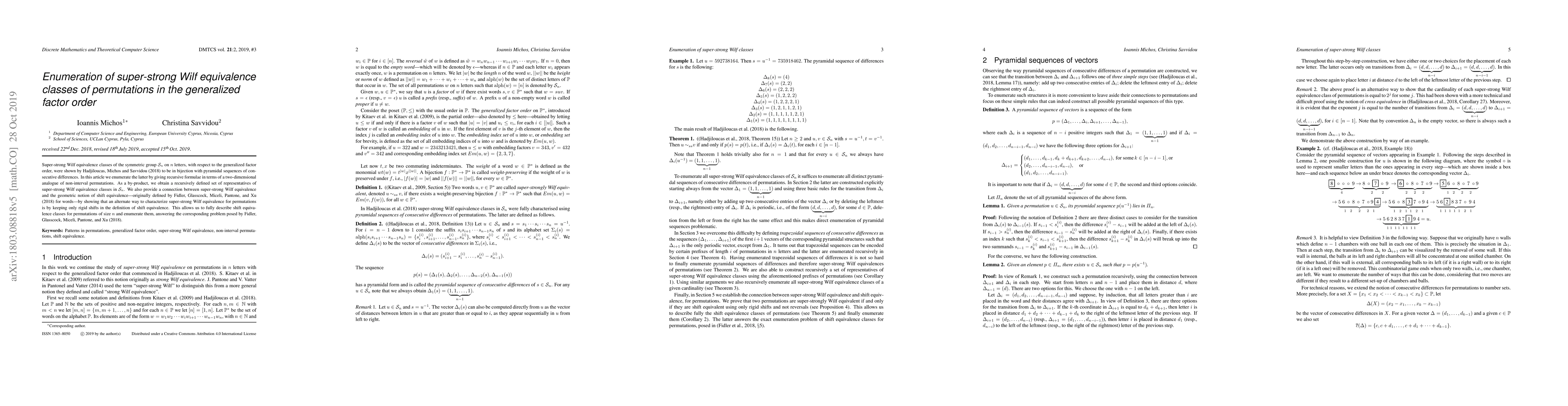 Thumbnail for Enumeration of super-strong Wilf equivalence classes of permutations in
  the generalized factor order