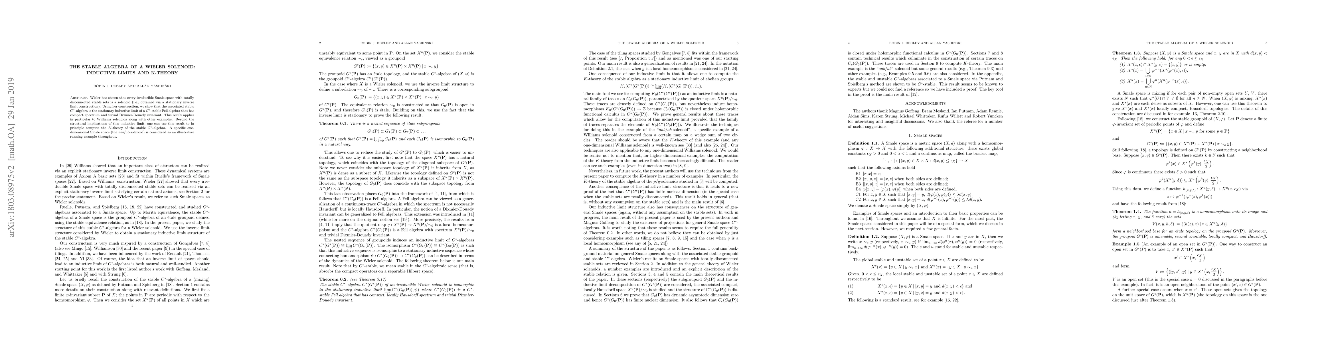 Thumbnail for The stable algebra of a Wieler solenoid: inductive limits and K-theory