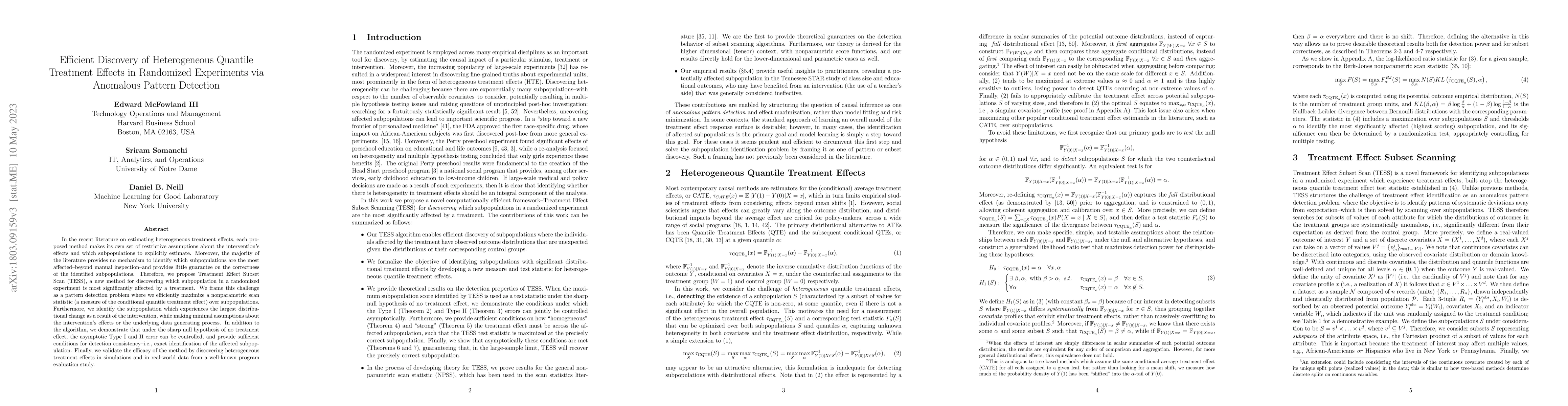 Thumbnail for Efficient Discovery of Heterogeneous Quantile Treatment Effects in
  Randomized Experiments via Anomalous Pattern Detection