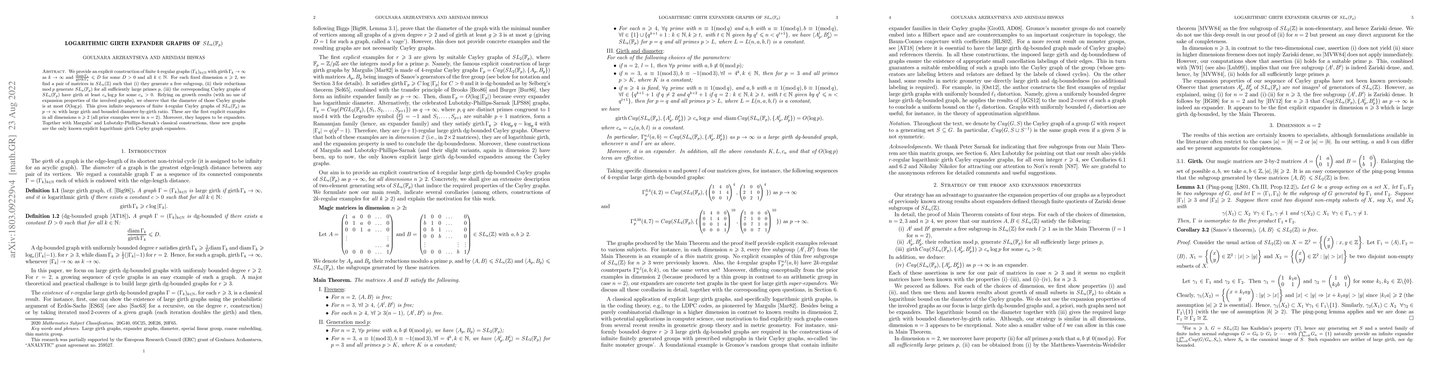Thumbnail for Logarithmic girth expander graphs of $SL_n(\mathbb F_p)$