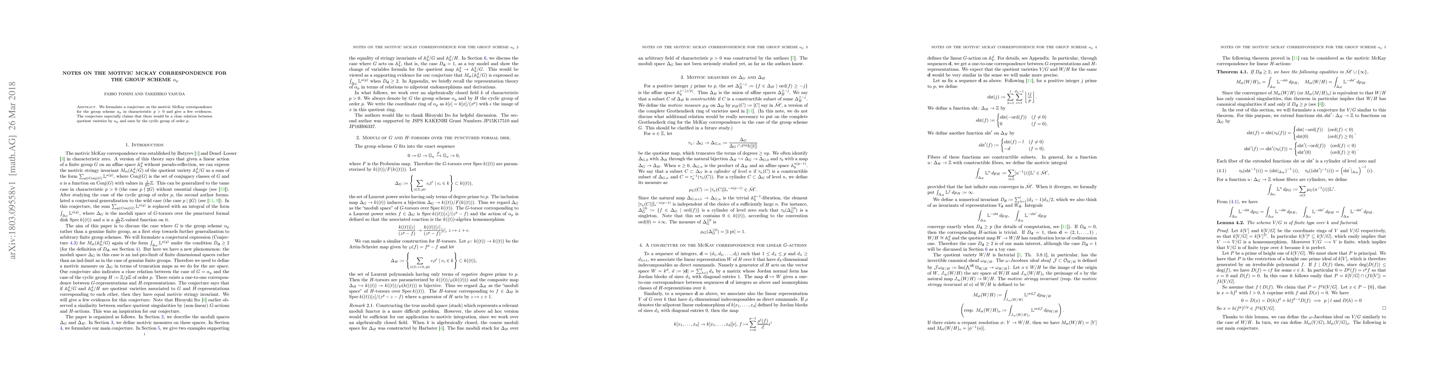 Thumbnail for Notes on the motivic McKay correspondence for the group scheme
  $\alpha_{p}$