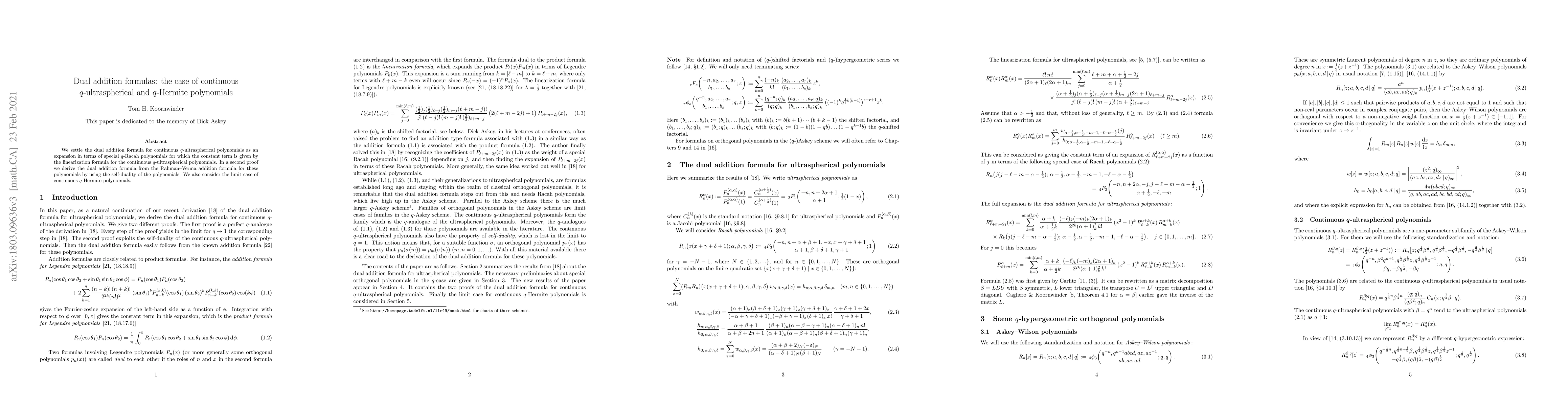 Thumbnail for Dual addition formulas: the case of continuous $q$-ultraspherical and
  $q$-Hermite polynomials