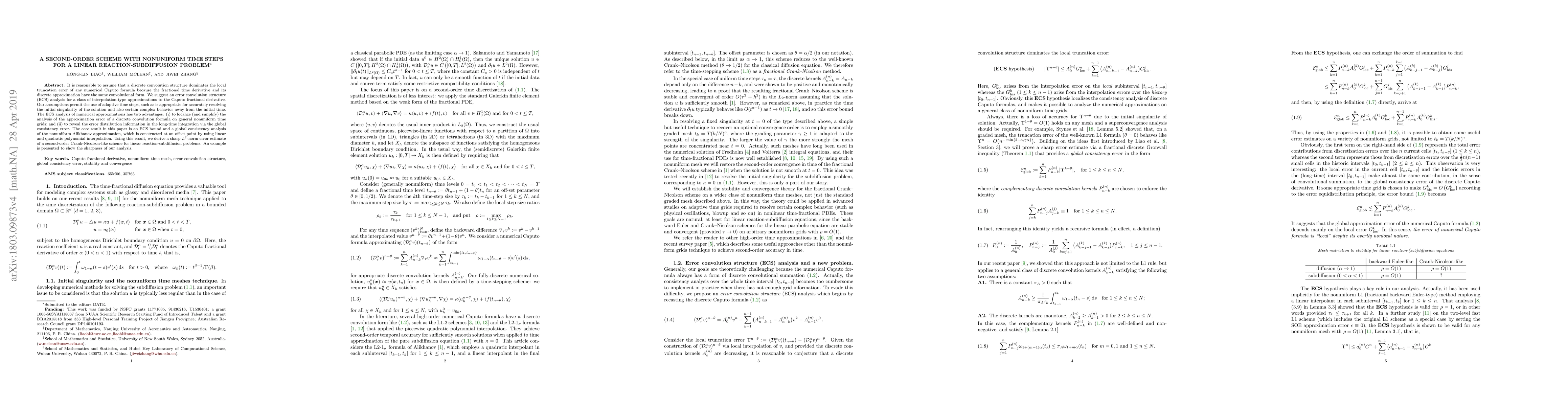 Thumbnail for A second-order scheme with nonuniform time steps for a linear
  reaction-sudiffusion problem