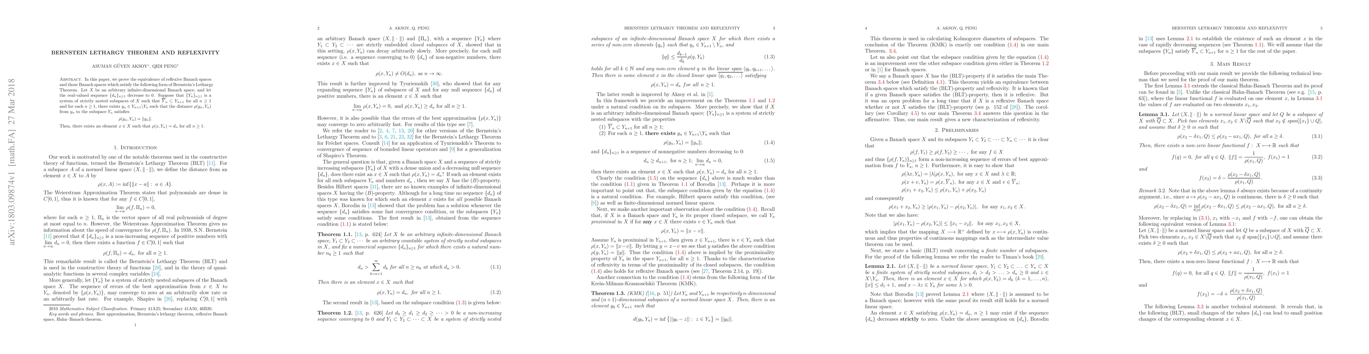Thumbnail for Bernstein Lethargy Theorem and Reflexivity