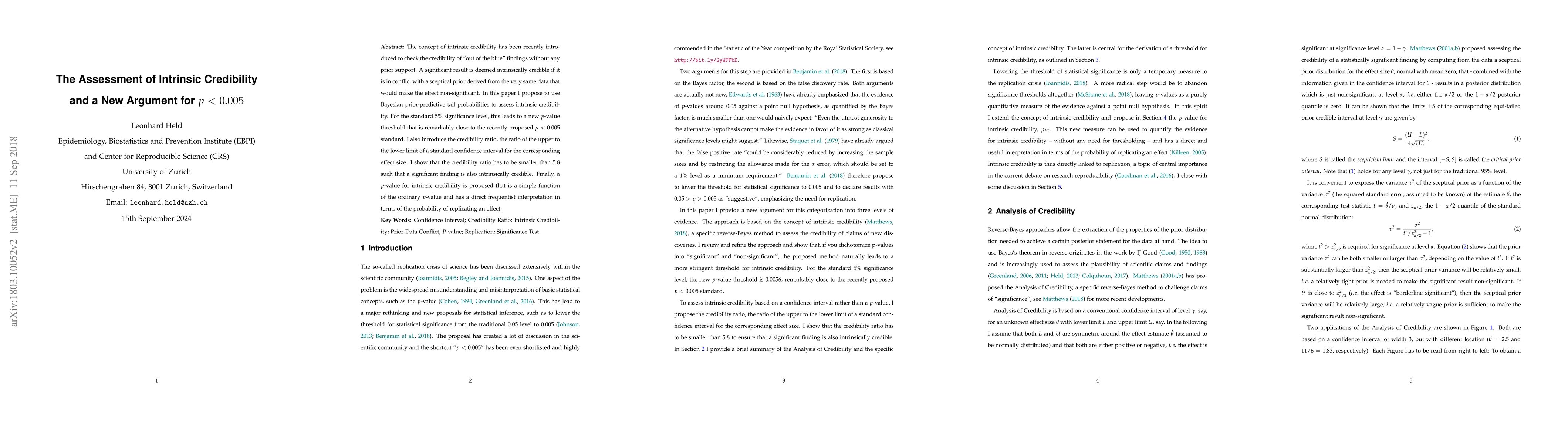 Thumbnail for The Assessment of Intrinsic Credibility and a New Argument for p<0.005