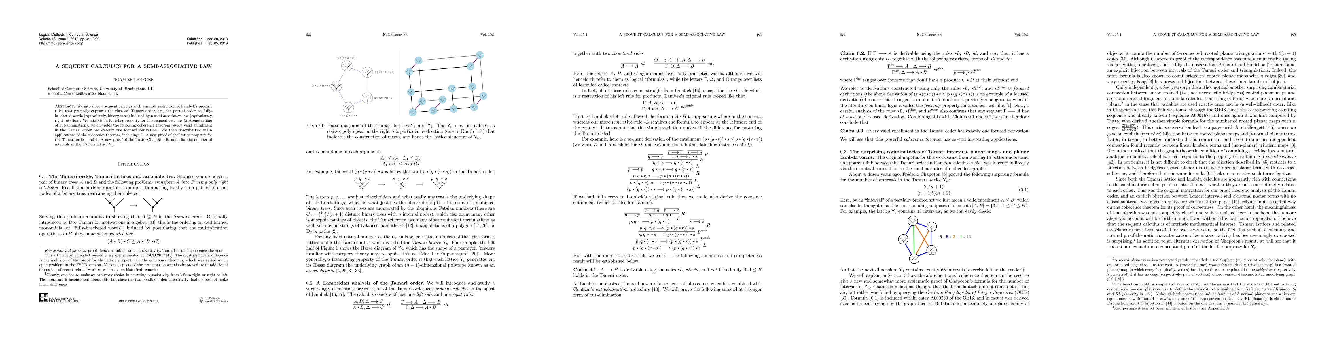 Thumbnail for A sequent calculus for a semi-associative law