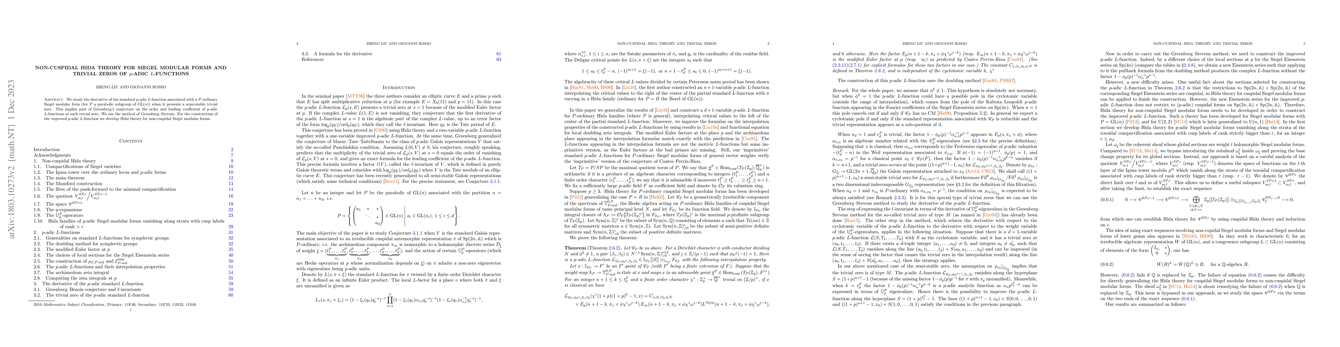 Thumbnail for Non-cuspidal Hida theory for Siegel modular forms and trivial zeros of
  $p$-adic $L$-functions