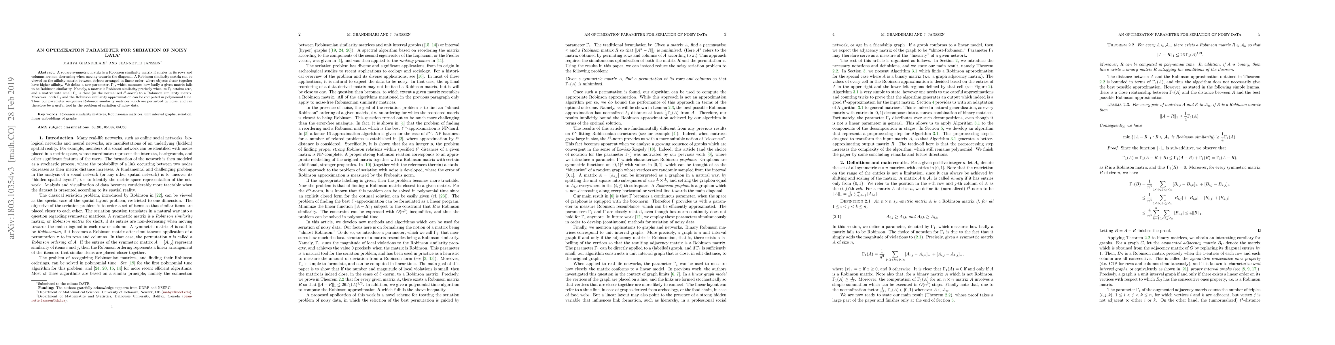 Thumbnail for An optimization parameter for seriation of noisy data