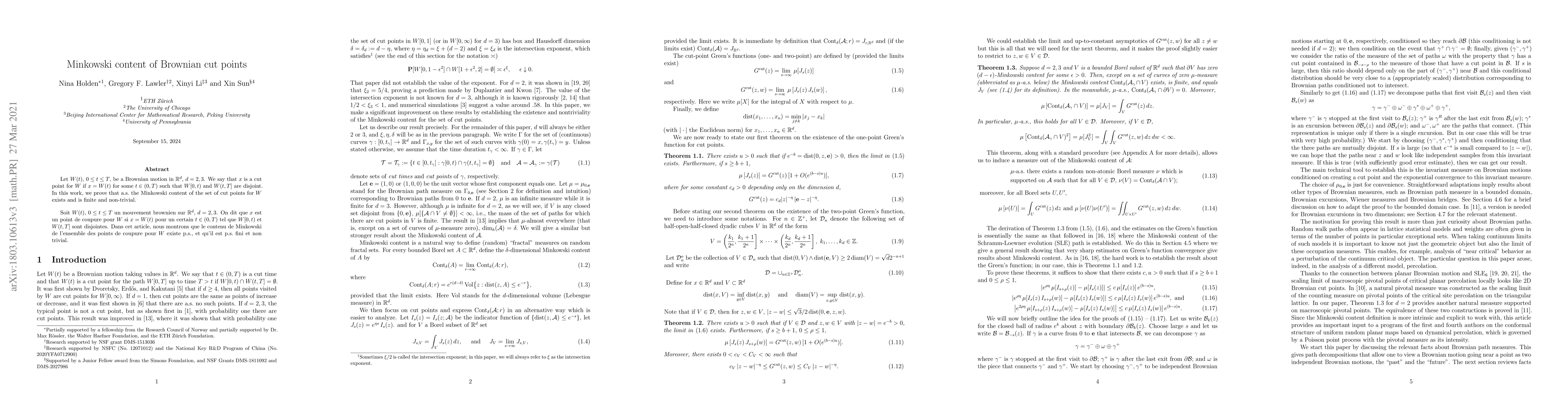 Thumbnail for Minkowski content of Brownian cut points