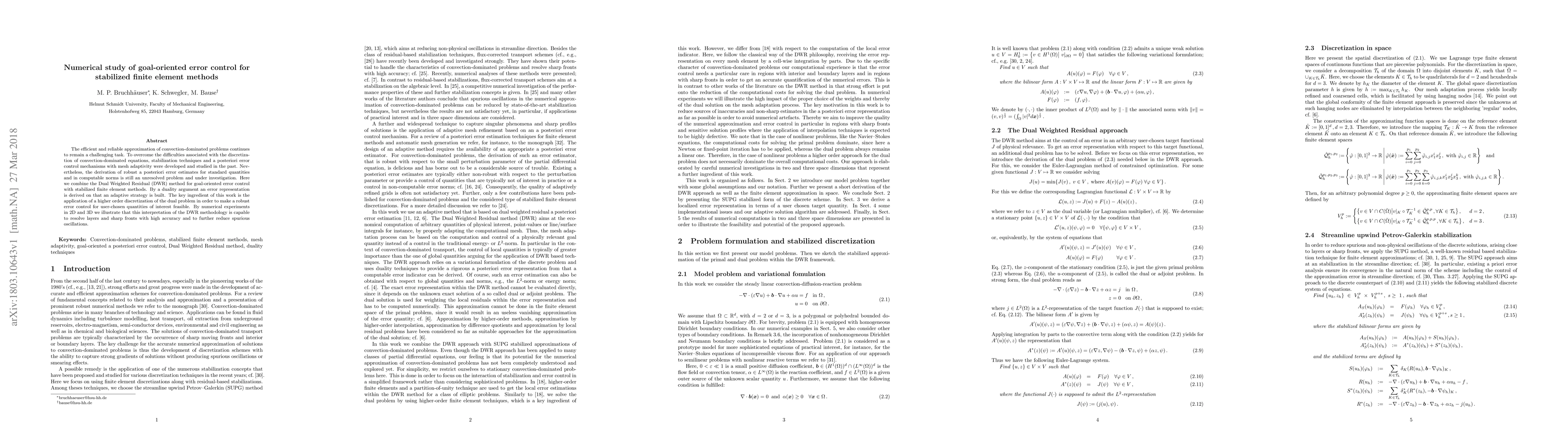 Thumbnail for Numerical study of goal-oriented error control for stabilized finite
  element methods