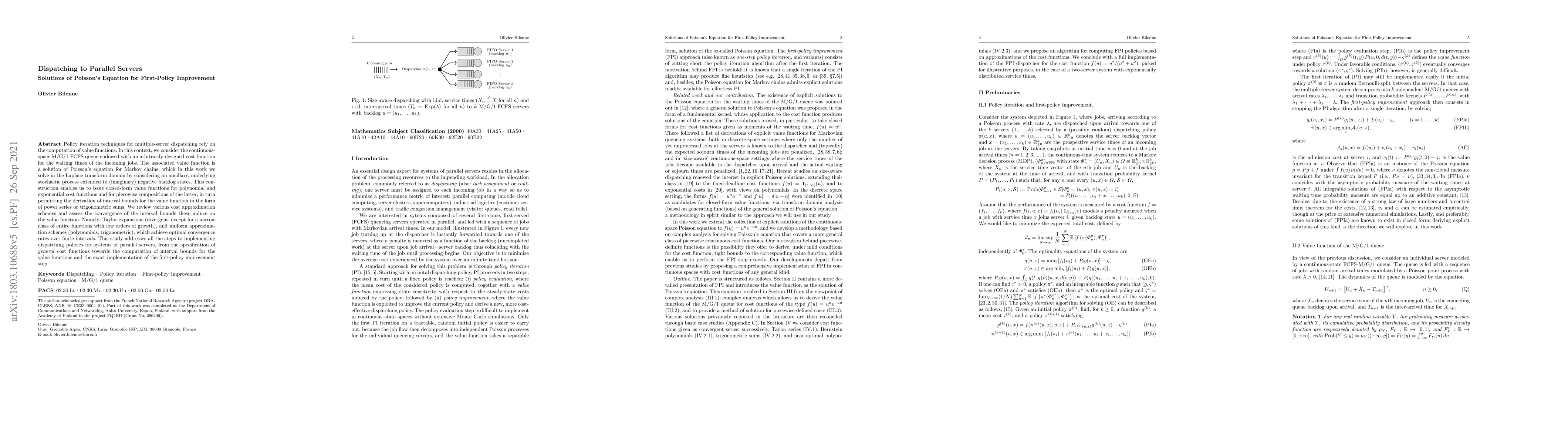 Thumbnail for Dispatching to Parallel Servers: Solutions of Poisson's Equation for
  First-Policy Improvement