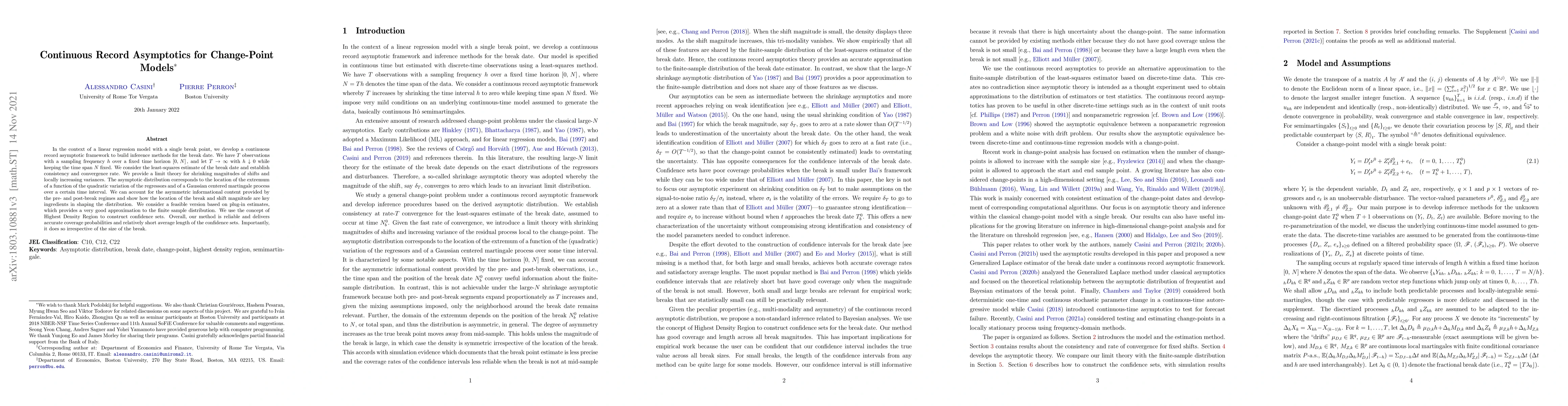 Thumbnail for Continuous Record Asymptotics for Change-Points Models