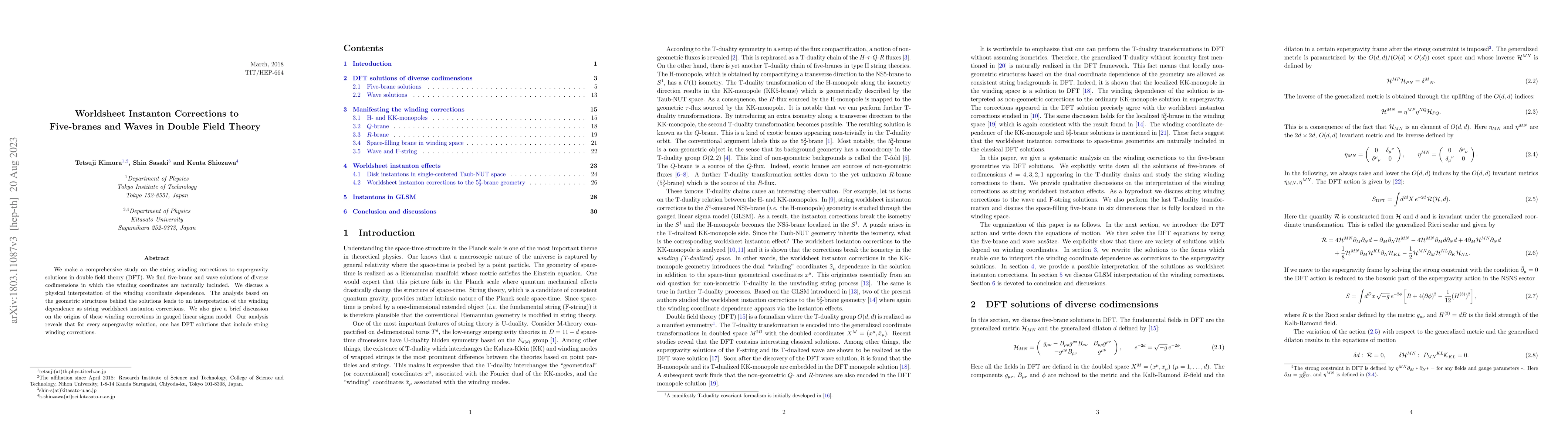 Thumbnail for Worldsheet Instanton Corrections to Five-branes and Waves in Double
  Field Theory