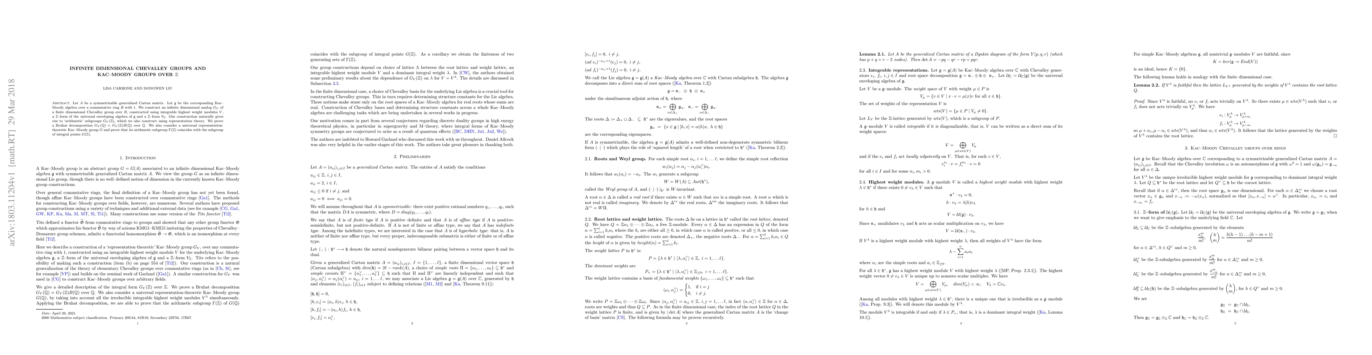 Thumbnail for Infinite dimensional Chevalley groups and Kac-Moody groups over
  $\mathbb{Z}$