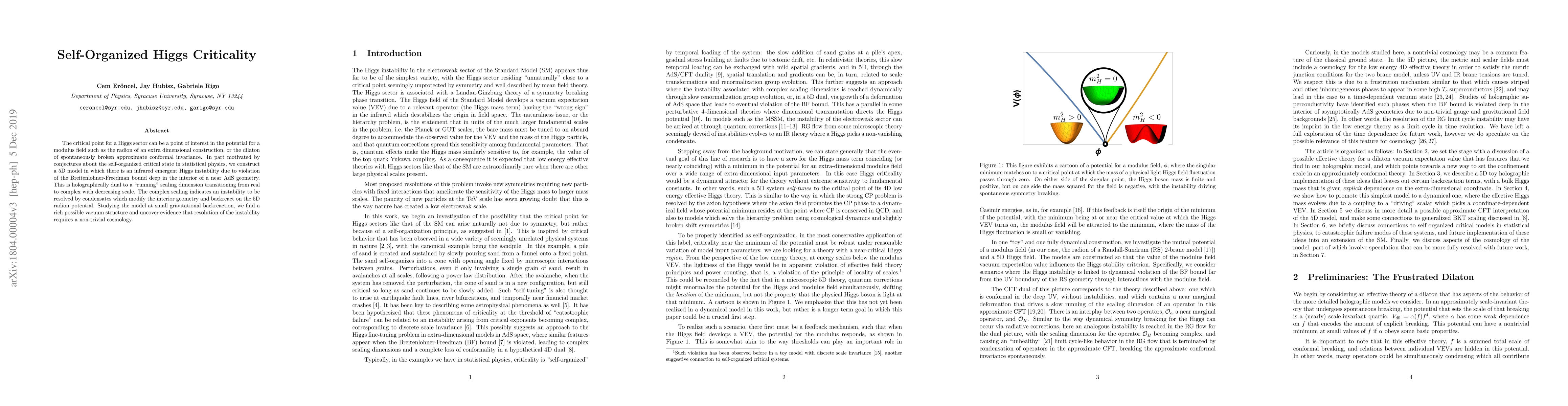 Thumbnail for Self-Organized Higgs Criticality