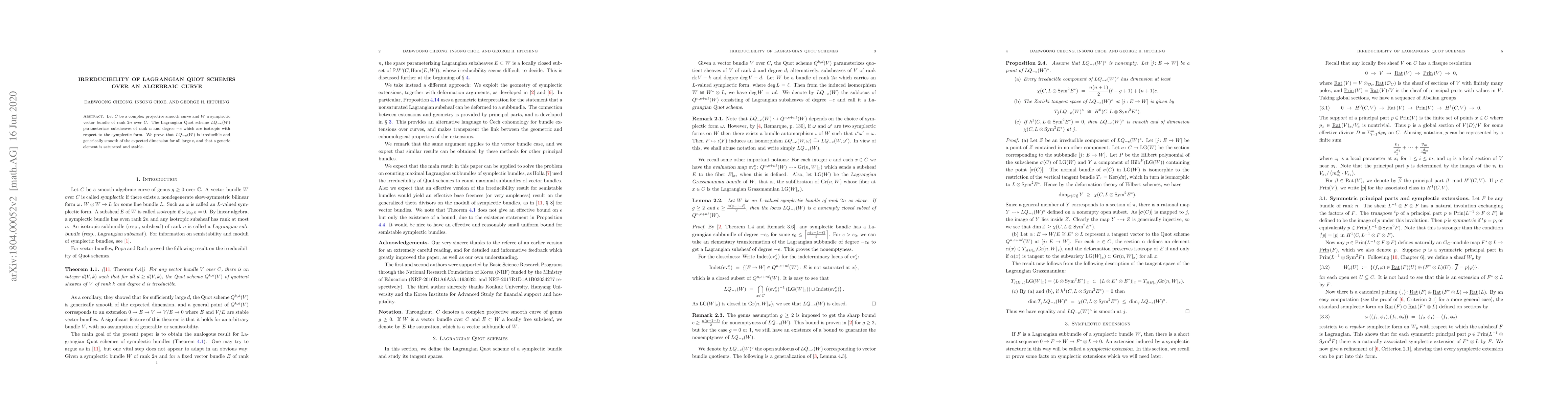 Thumbnail for Irreducibility of Lagrangian Quot schemes over an algebraic curve