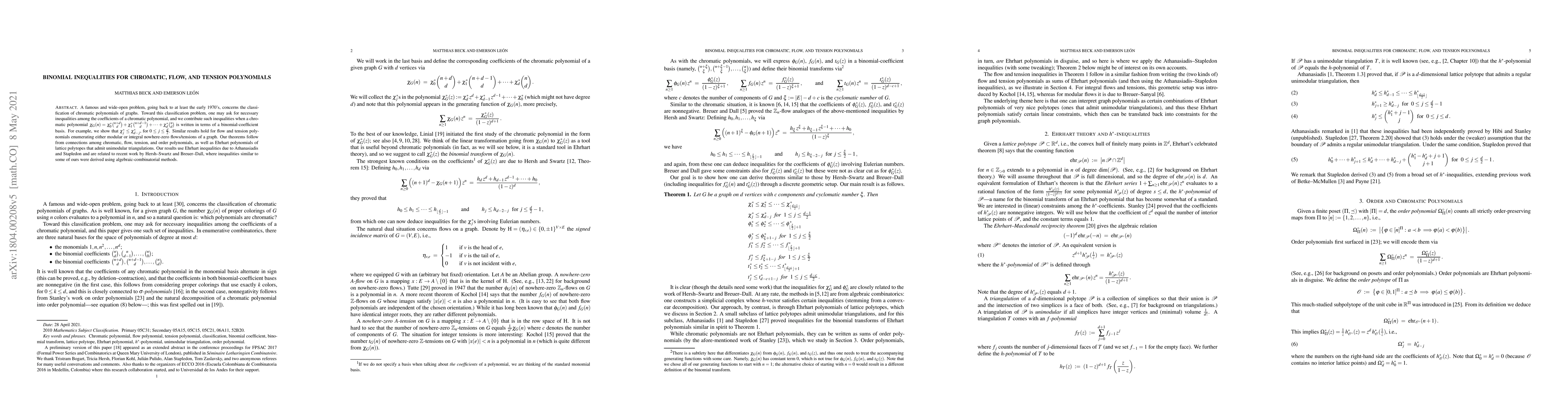Thumbnail for Binomial Inequalities for Chromatic, Flow, and Tension Polynomials