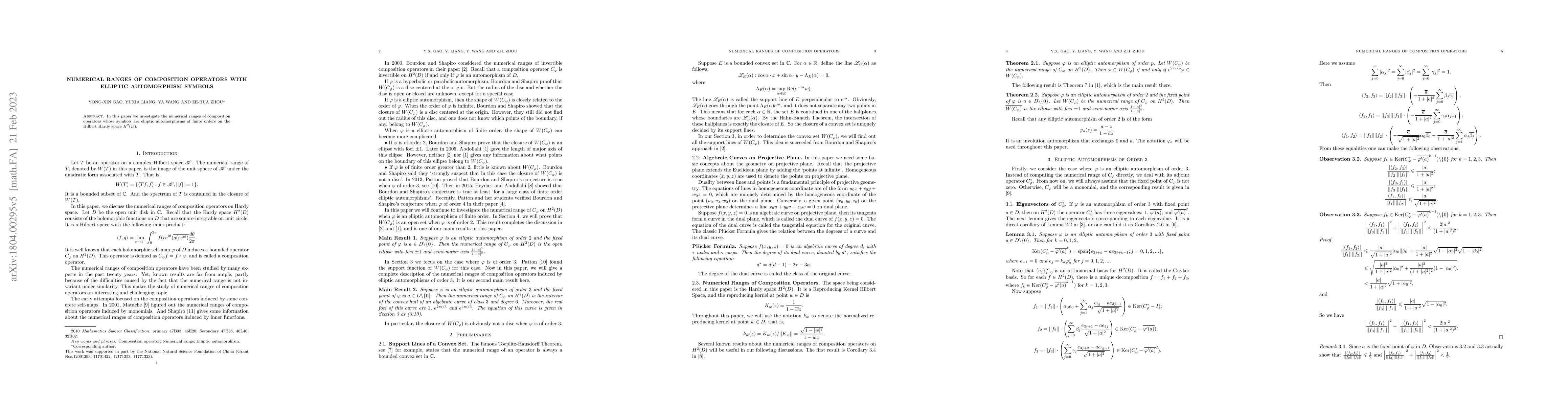 Thumbnail for Numerical Ranges of Composition Operators with Elliptic Automorphism
  Symbols