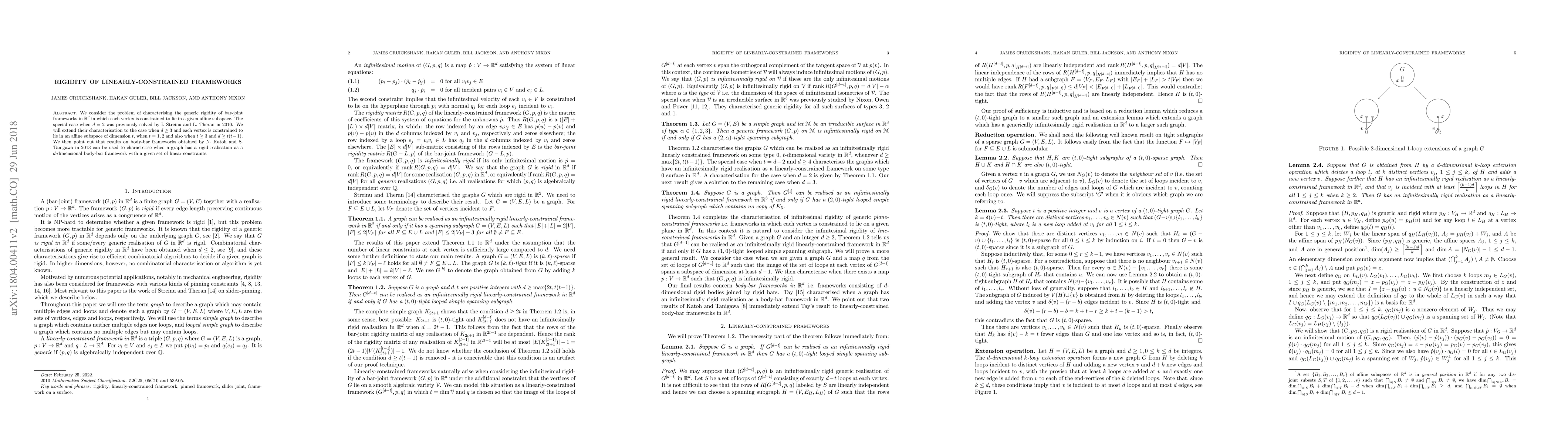 Thumbnail for Rigidity of linearly-constrained frameworks