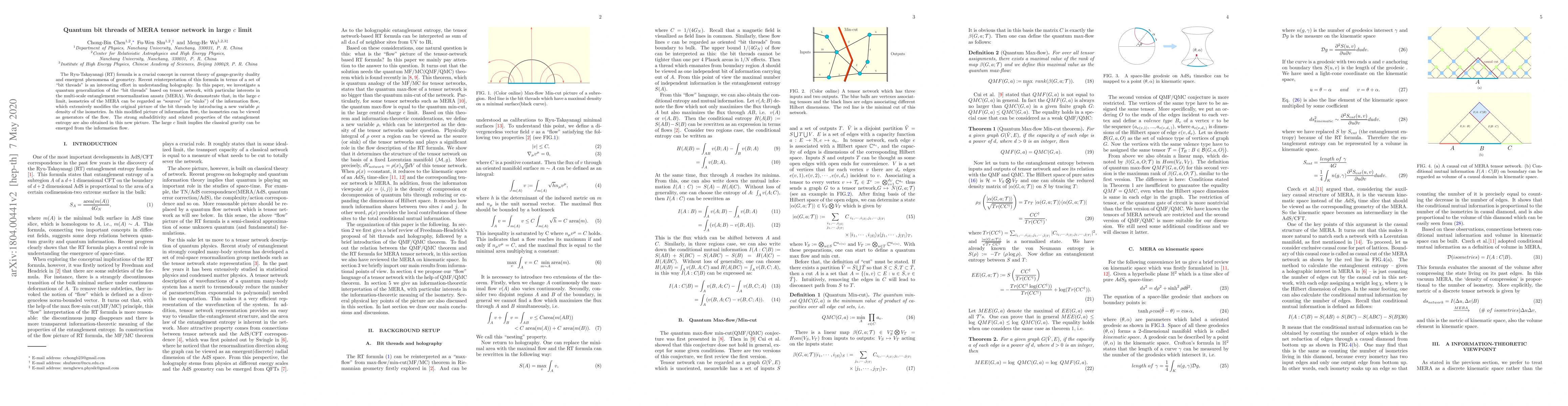 Thumbnail for Quantum bit threads of MERA tensor network in large $c$ limit