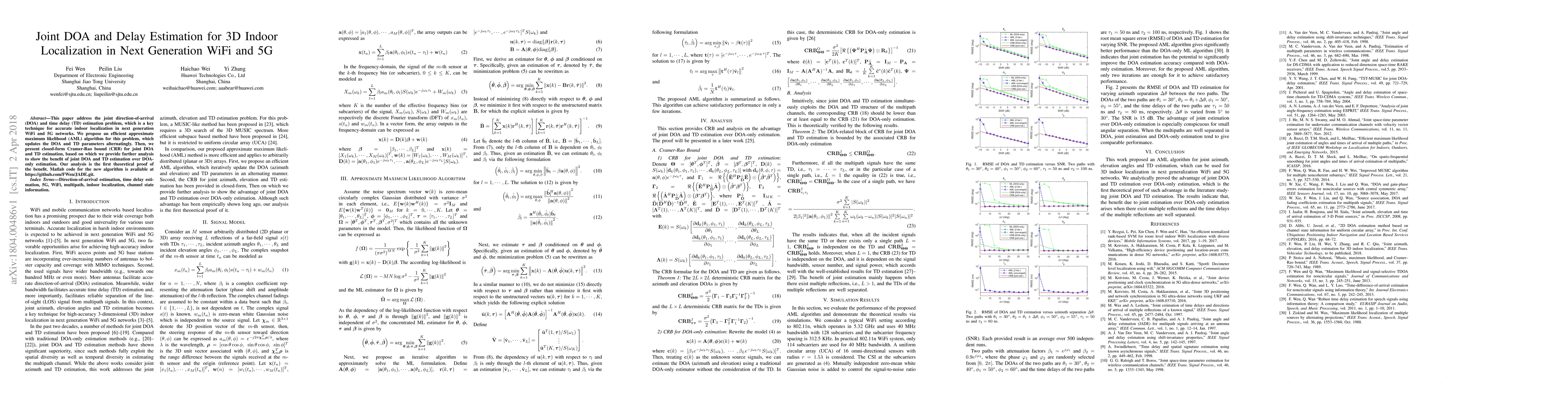 Thumbnail for Benefit of Joint DOA and Delay Estimation with Application to Indoor
  Localization in WiFi and 5G