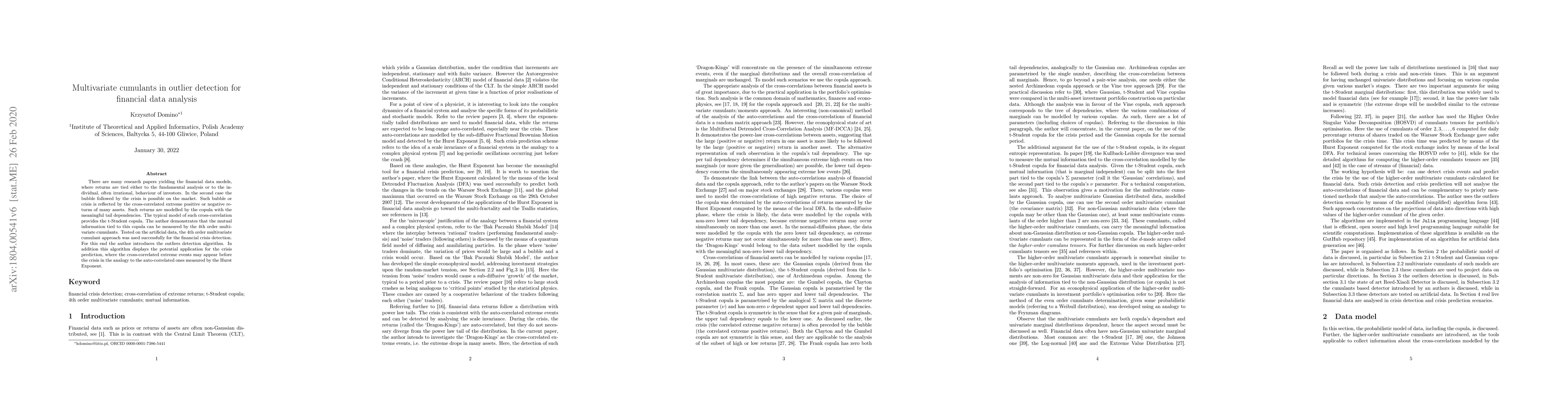 Thumbnail for Multivariate cumulants in outlier detection for financial data analysis