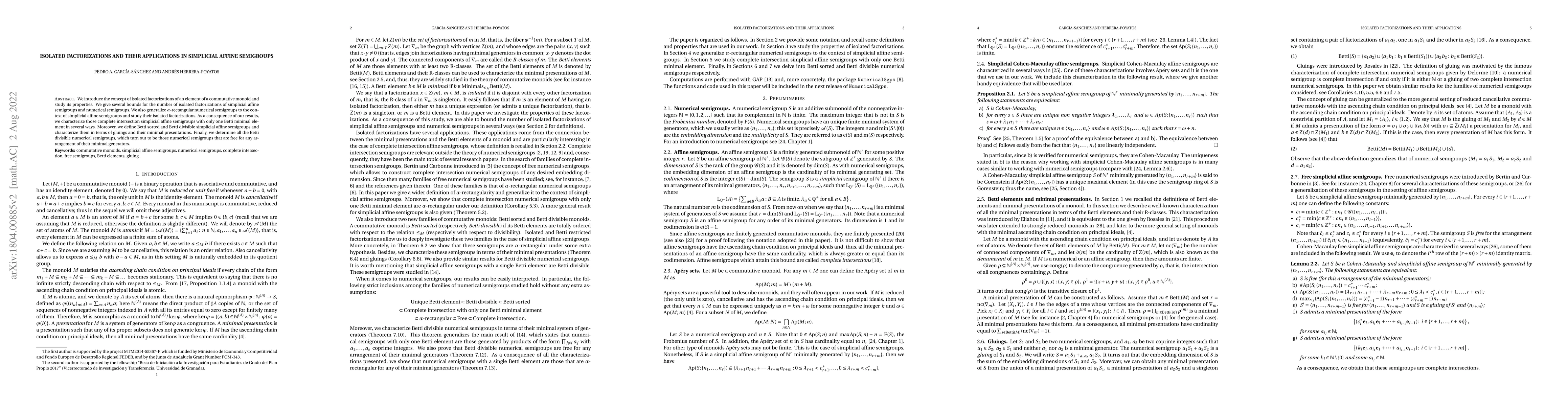 Thumbnail for Isolated factorizations and their applications in simplicial affine
  semigroups
