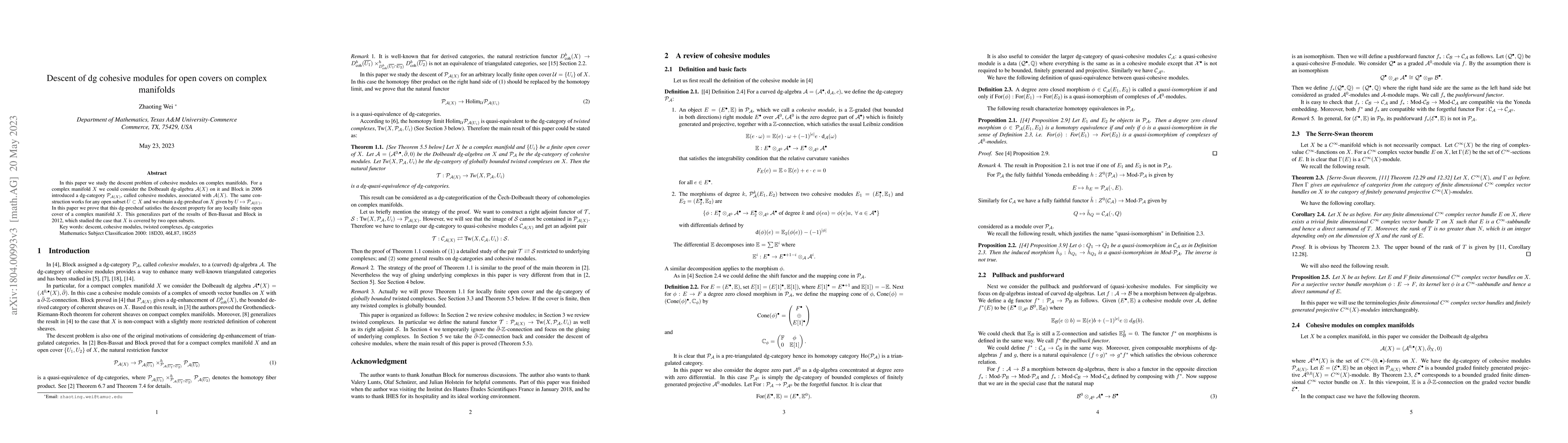 Thumbnail for Descent of dg cohesive modules for open covers on complex manifolds
