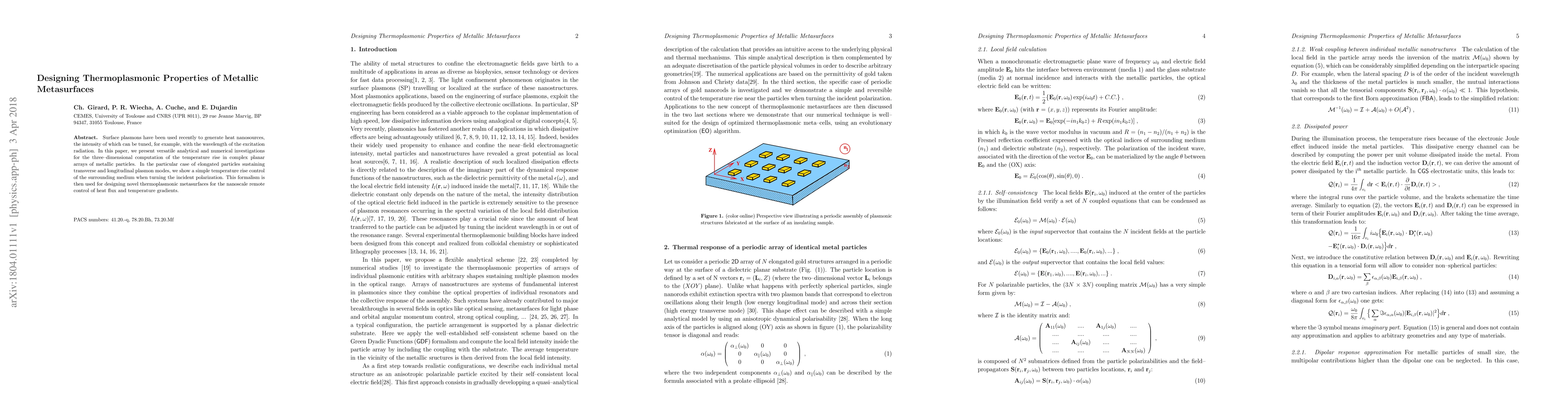 Thumbnail for Designing Thermoplasmonic Properties of Metallic Metasurfaces