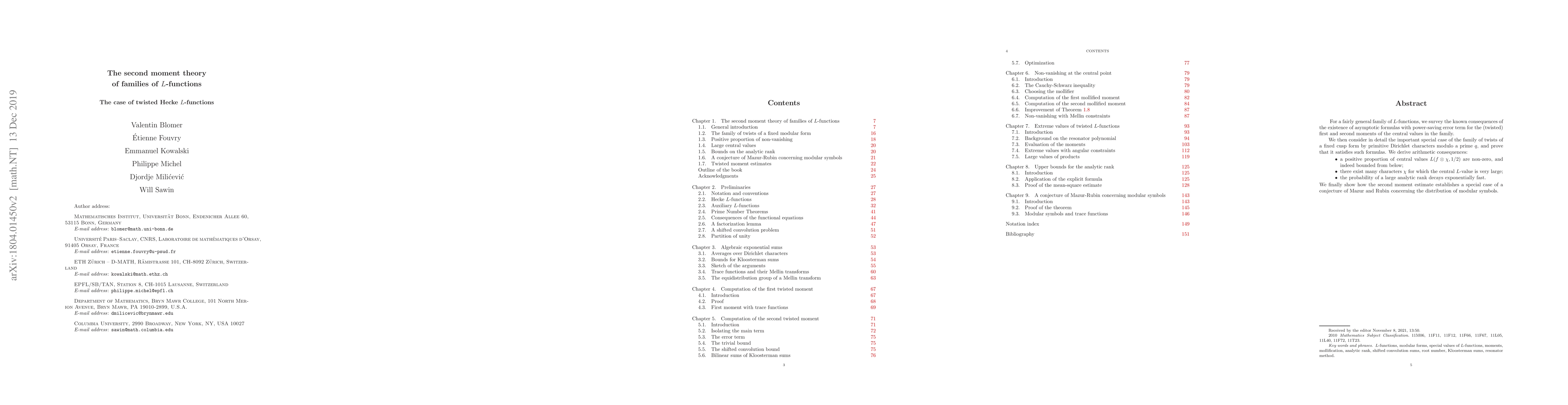 Thumbnail for The second moment theory of families of L-functions