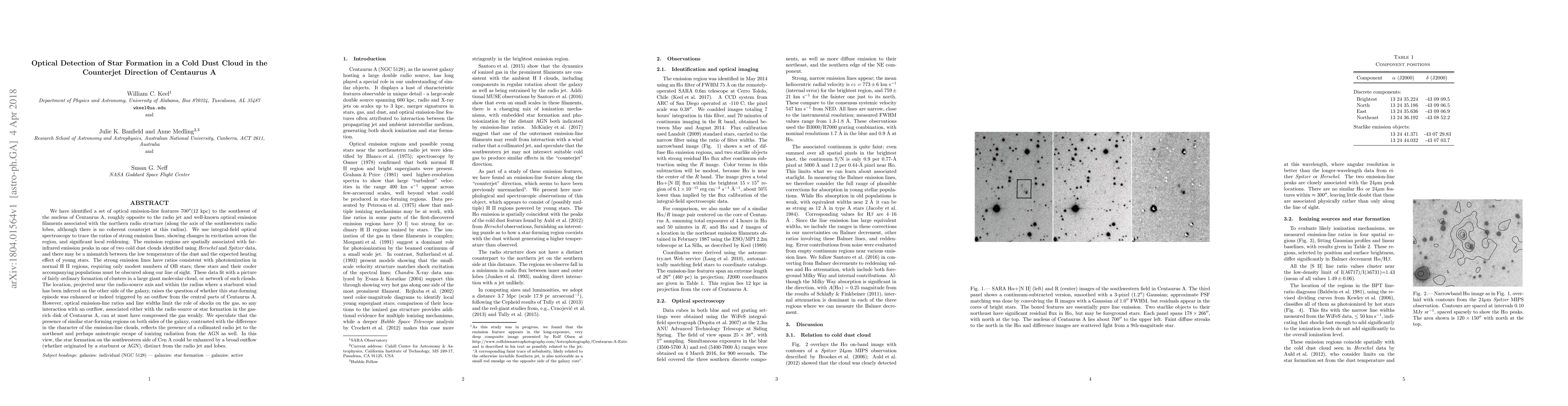 Thumbnail for Optical Detection of Star Formation in a Cold Dust Cloud in the
  Counterjet Direction of Centaurus A