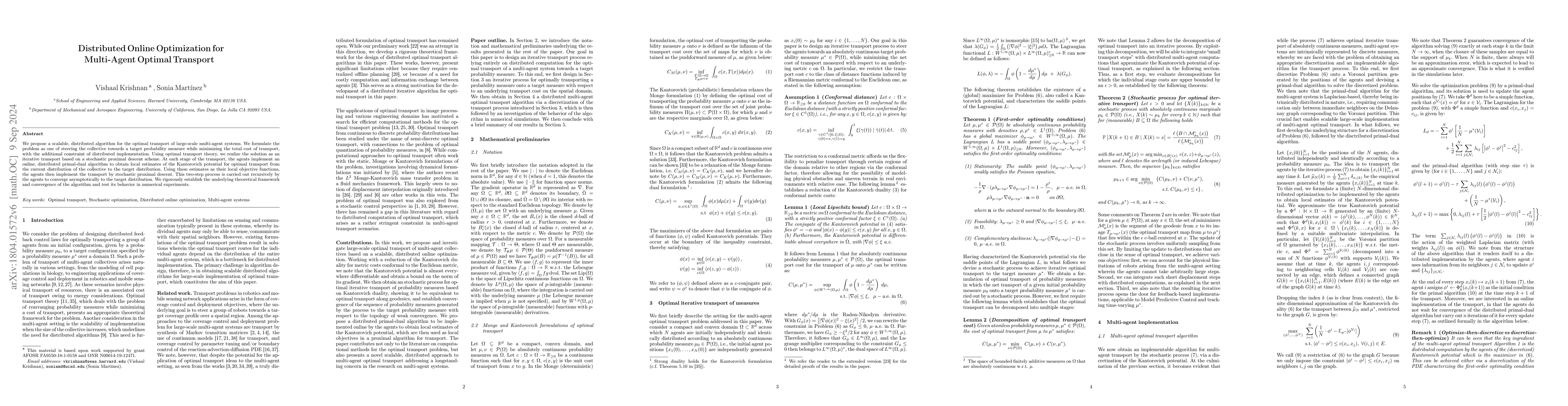 Thumbnail for Distributed Online Optimization for Multi-Agent Optimal Transport