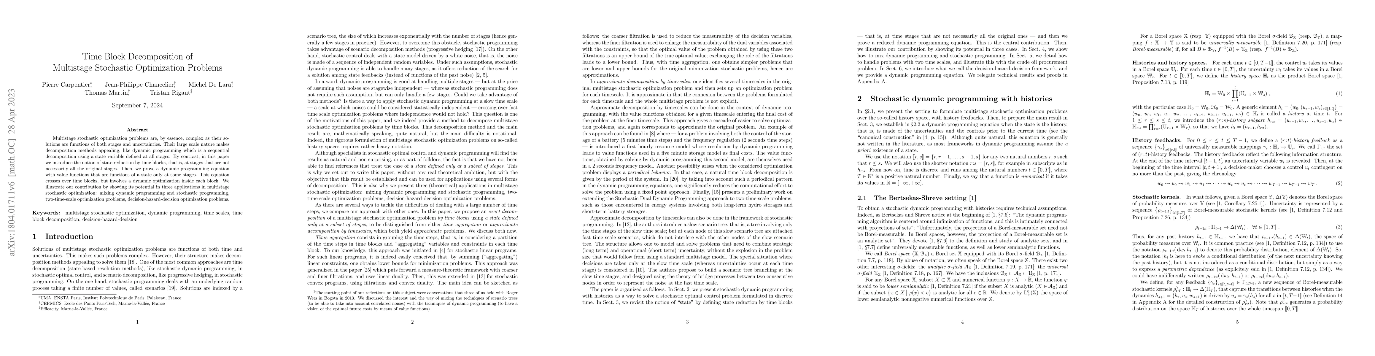 Thumbnail for Time Blocks Decomposition of Multistage Stochastic Optimization Problems