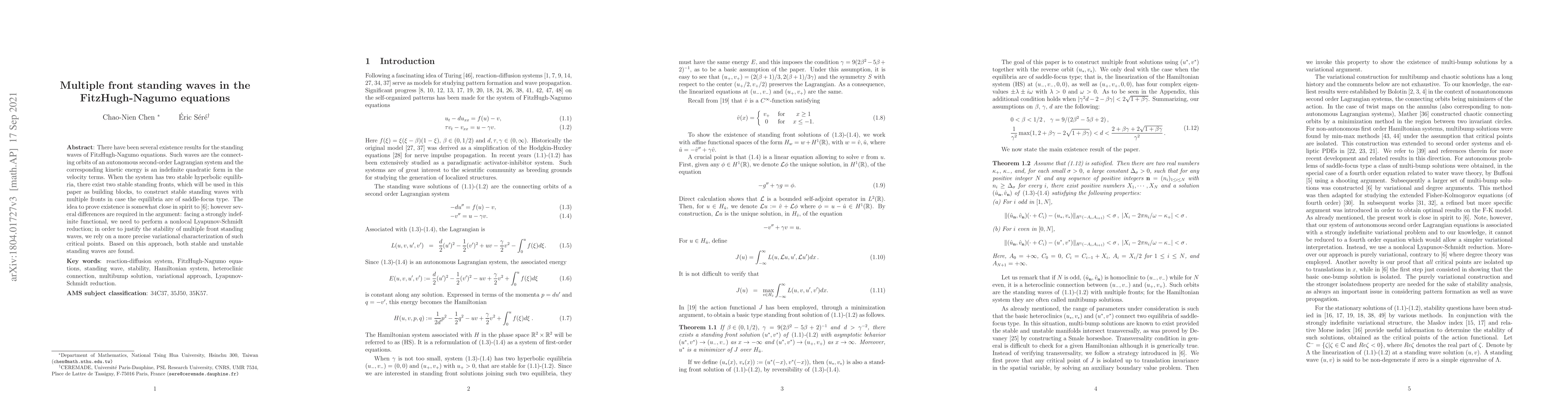 Thumbnail for Multiple front standing waves in the FitzHugh-Nagumo equations