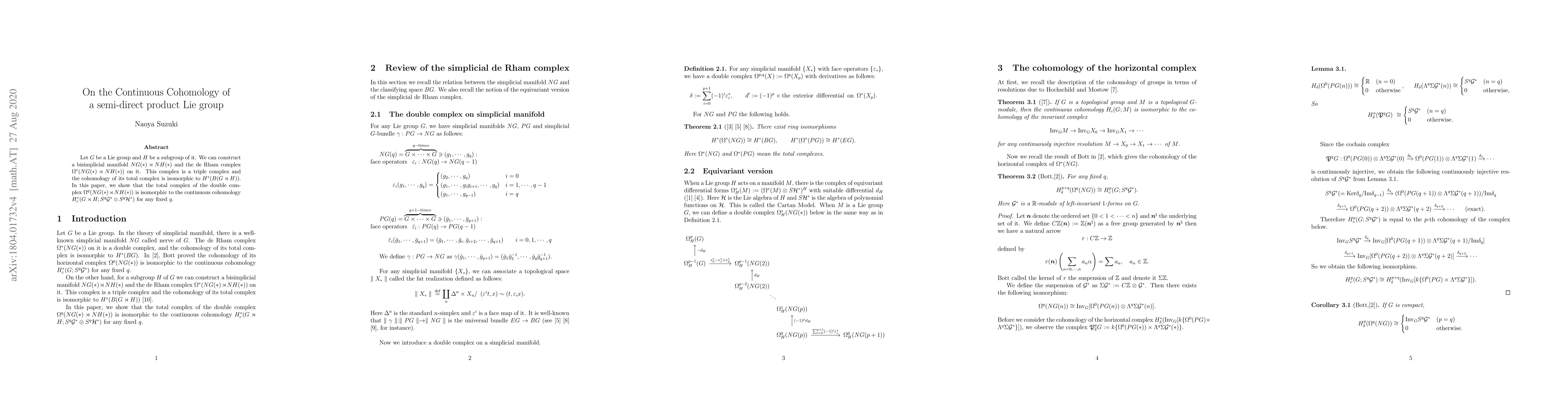Thumbnail for On the Continuous Cohomology of a semi-direct product Lie group