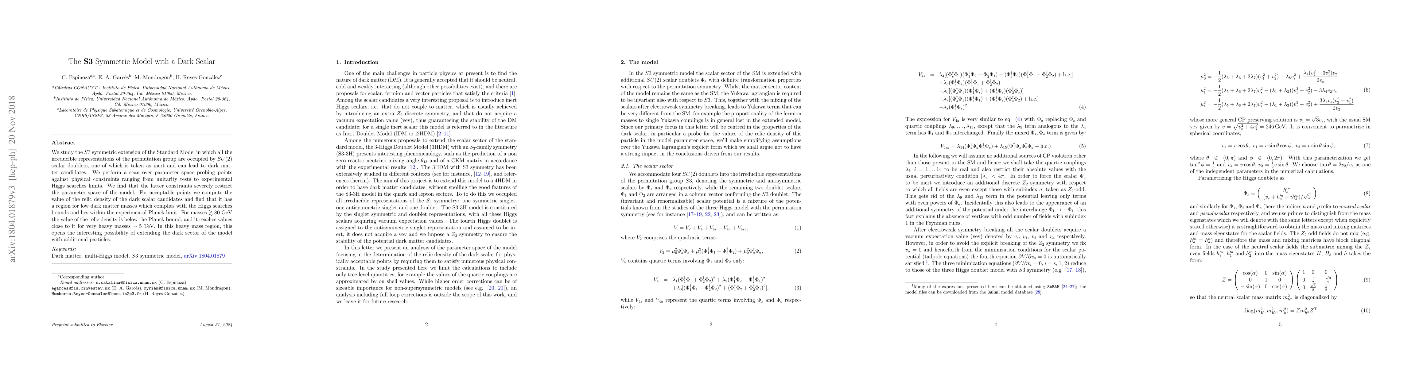 Thumbnail for The $S3$ Symmetric Model with a Dark Scalar