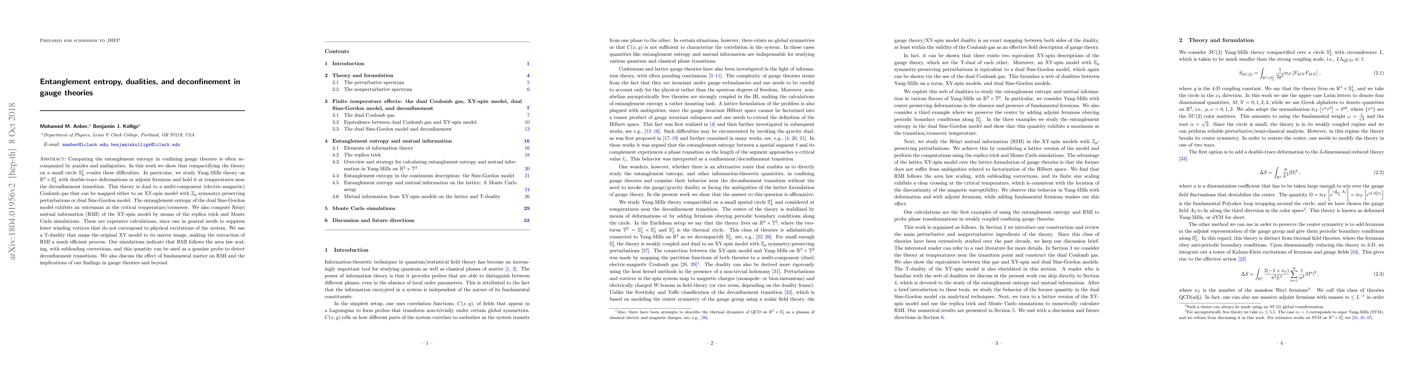 Thumbnail for Entanglement entropy, dualities, and deconfinement in gauge theories
